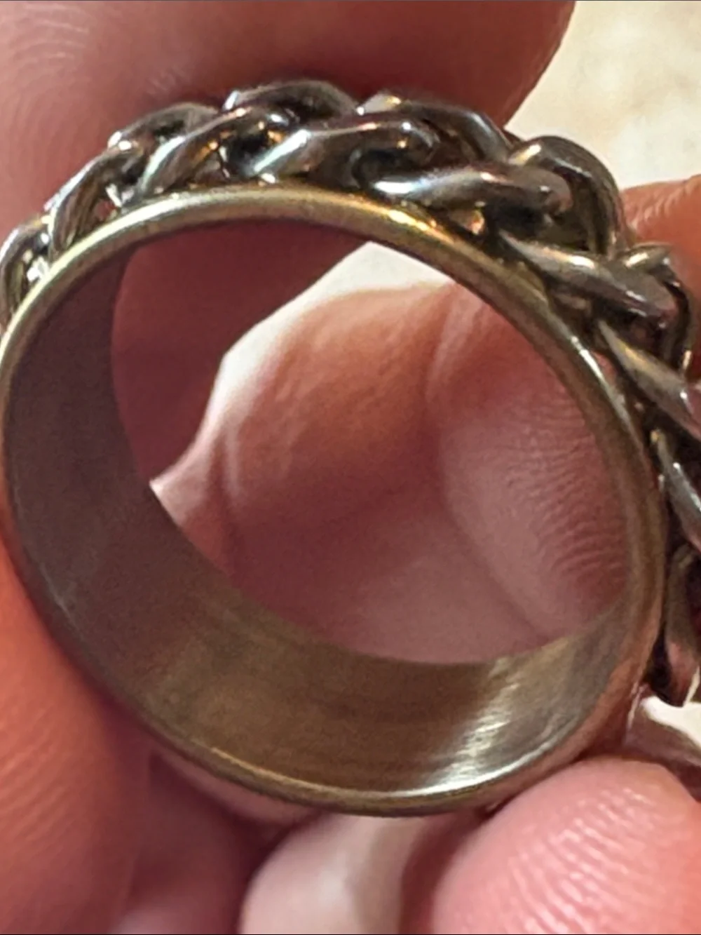 Men's Two-Tone Chain Inlay Ring - Silver and Gold Size 7.5